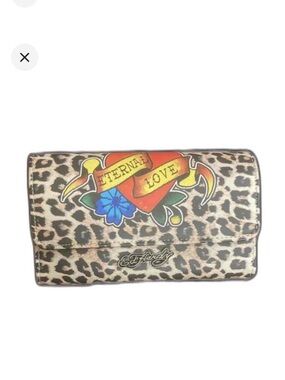 Ed Hardy Eternal Love Y2K Leopard Print Tri-Fold Wallet NWT